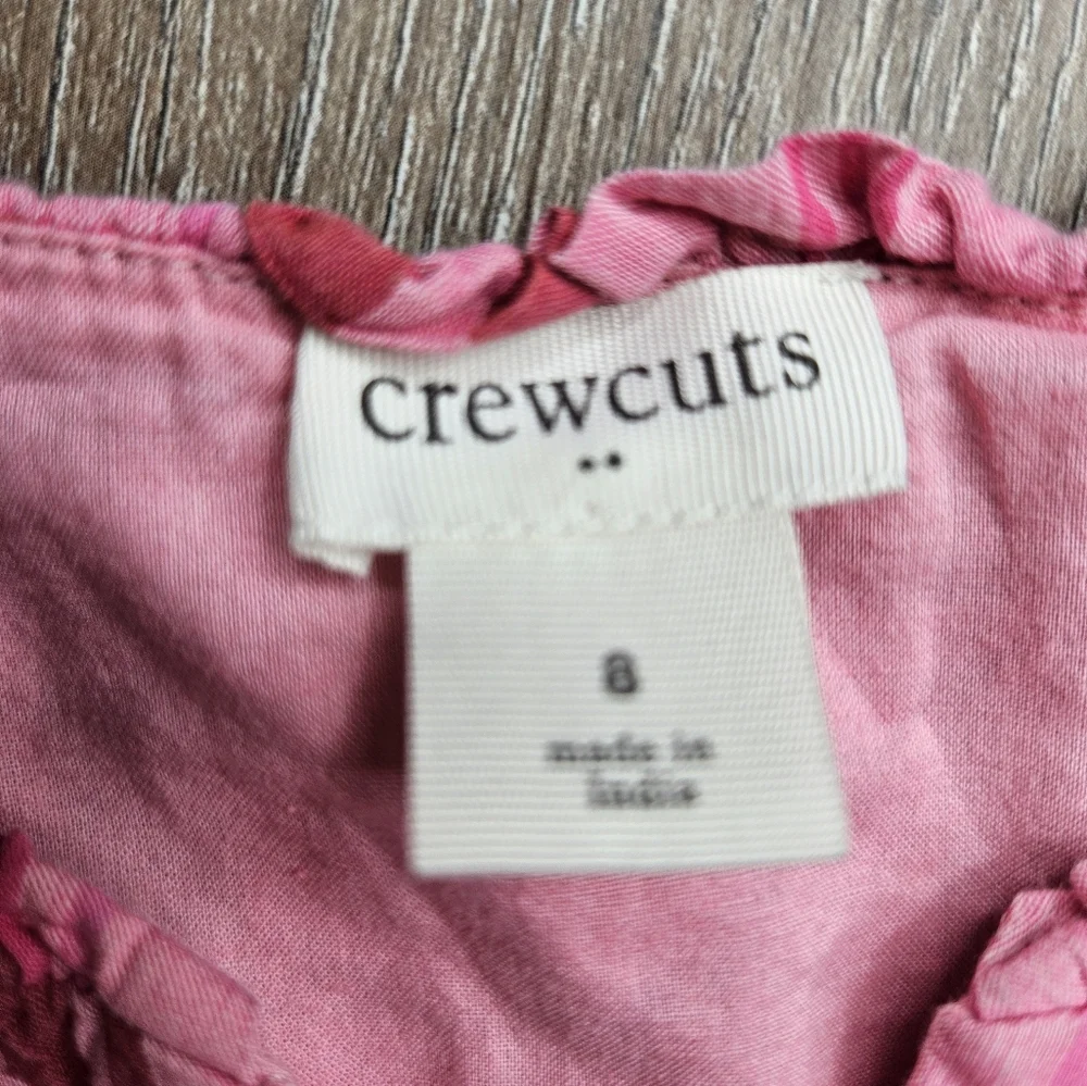 Crewcuts Girl's Pink Plaid Ruffle Sleeve Dress With Ruffle Hem Size 8